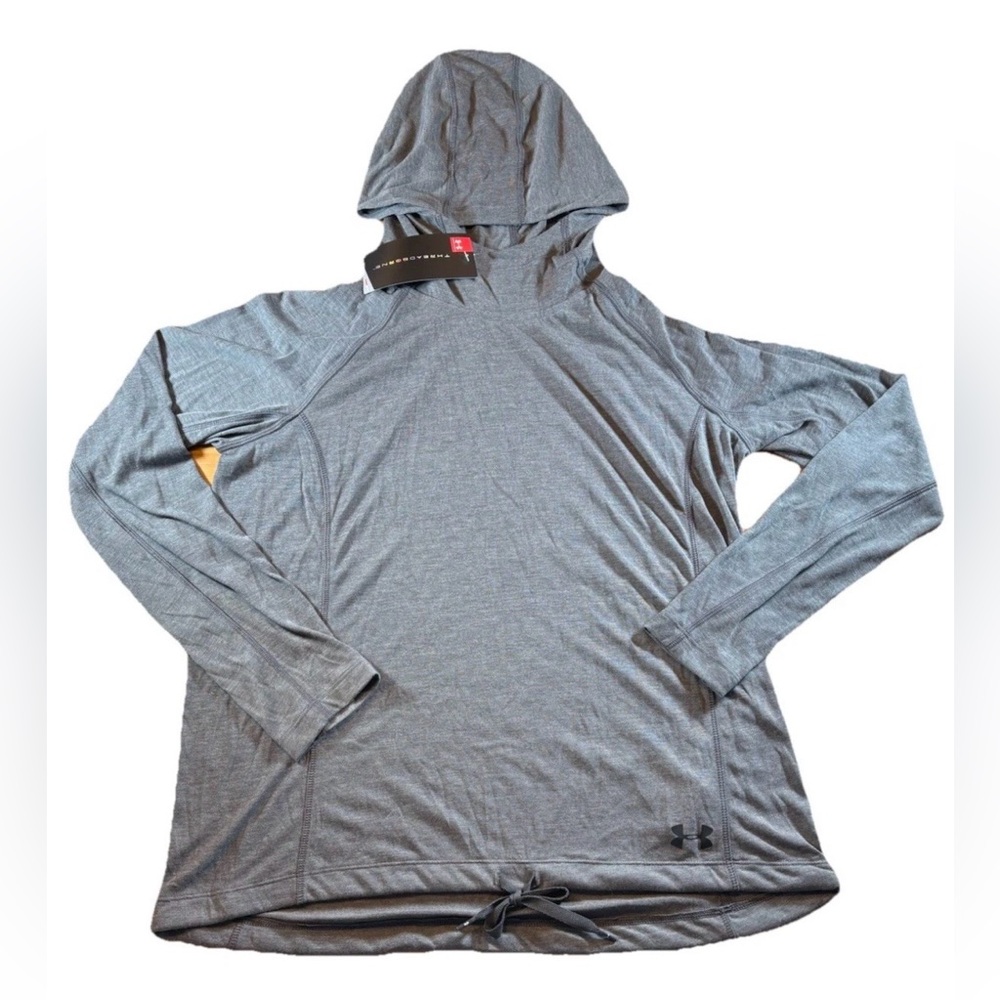 NWT Under Armor Woman’s Grey Heat Gear Hooded Drawstring Detail Size Medium